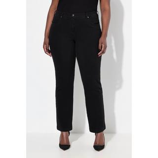 Ulla Popken  Jeans modello Mandy con black denim, taglio della gamba dritto e cintura elastica 