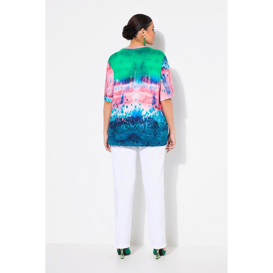 Ulla Popken T-shirt dégradé col rond manches courtes avec lien à la base  