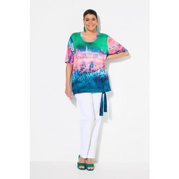 T-shirt, dégradé de couleurs. Col rond et manches courtes. Cordon à nouer à la base