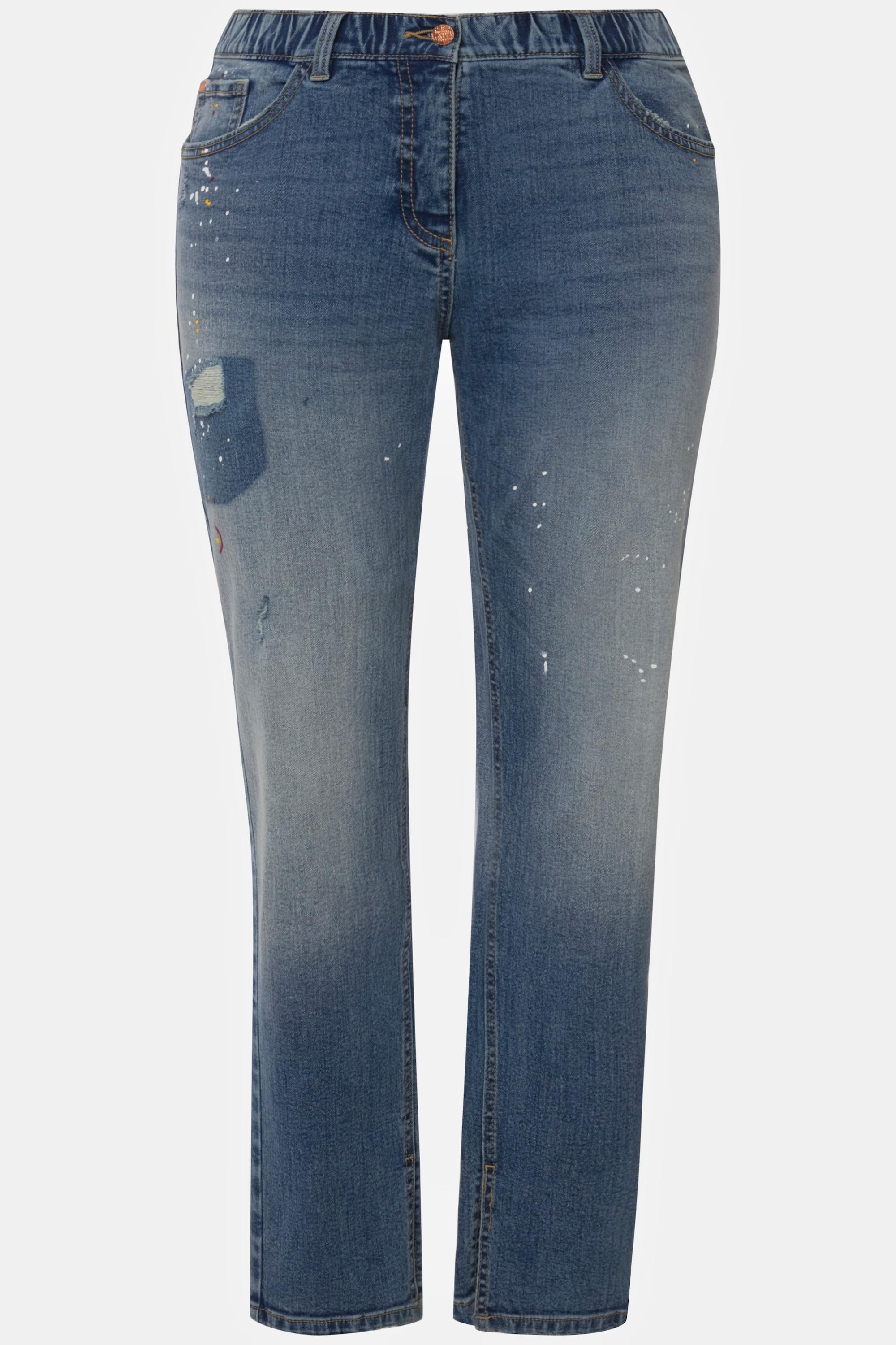 Ulla Popken  Boyfriend jeans con effetto destroyed, taglio ampio a cinque tasche e tessuto elasticizzato 