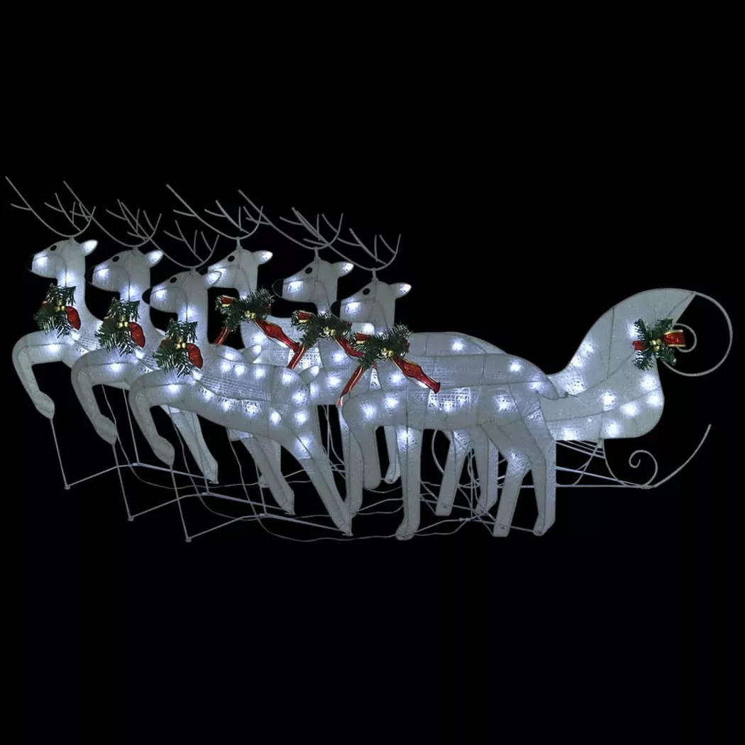 VidaXL - Décoration de noël avec rennes et traîneau, One Size, Blanc