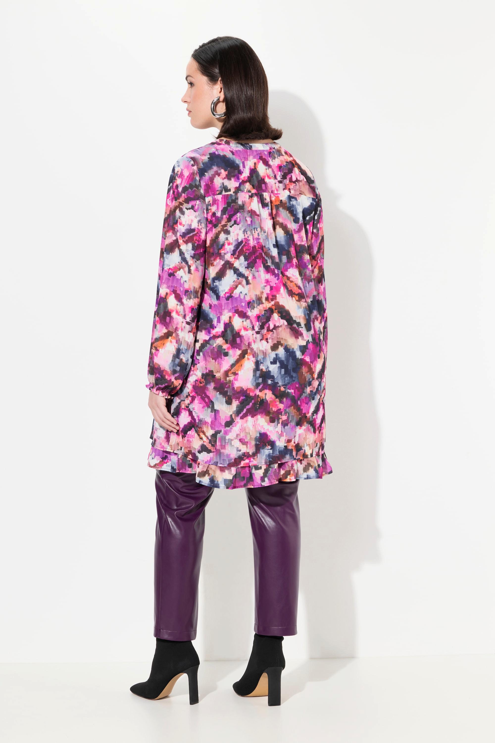 Ulla Popken Tunica Lunga Stampa Pixel Scollo Tunica Maniche Lunghe  