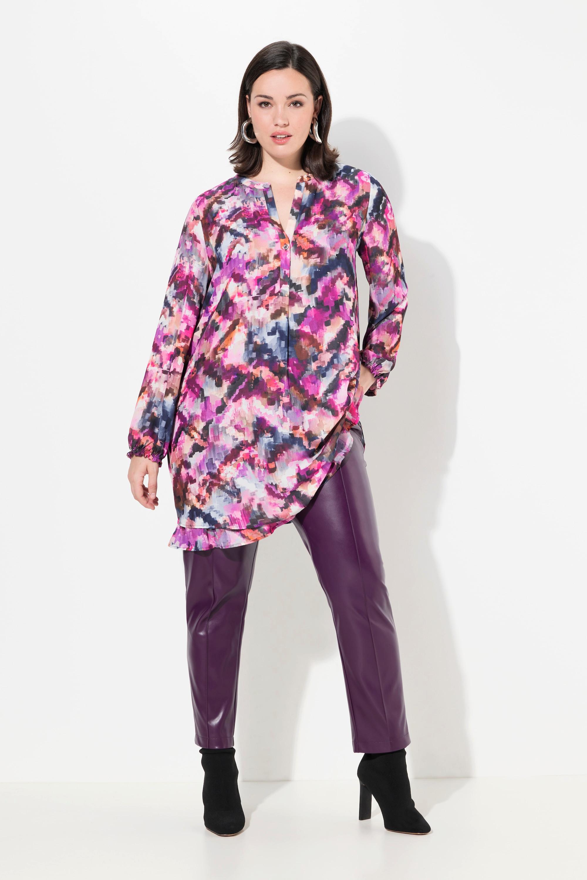 Ulla Popken Tunica Lunga Stampa Pixel Scollo Tunica Maniche Lunghe  