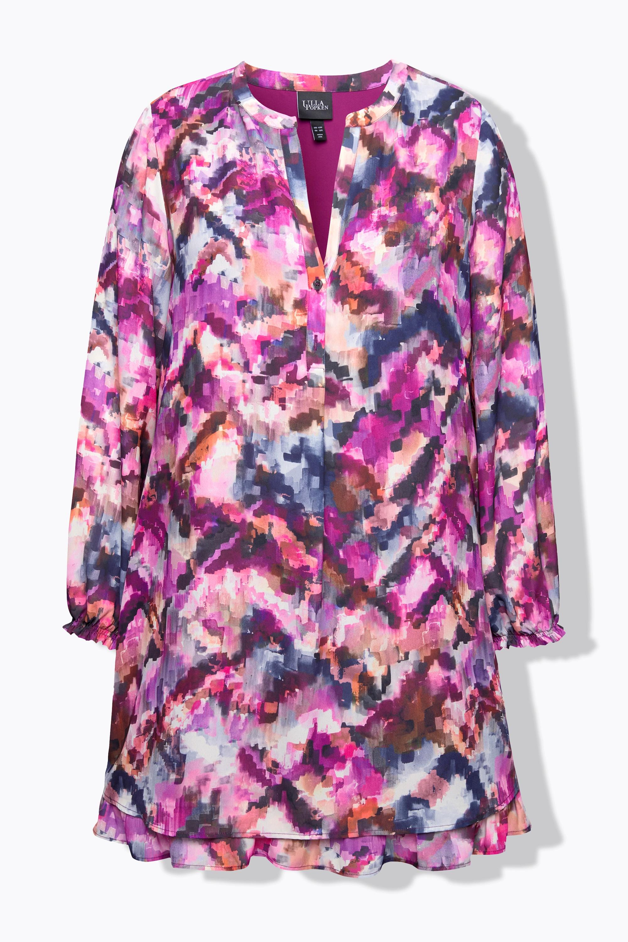 Ulla Popken Tunica Lunga Stampa Pixel Scollo Tunica Maniche Lunghe  