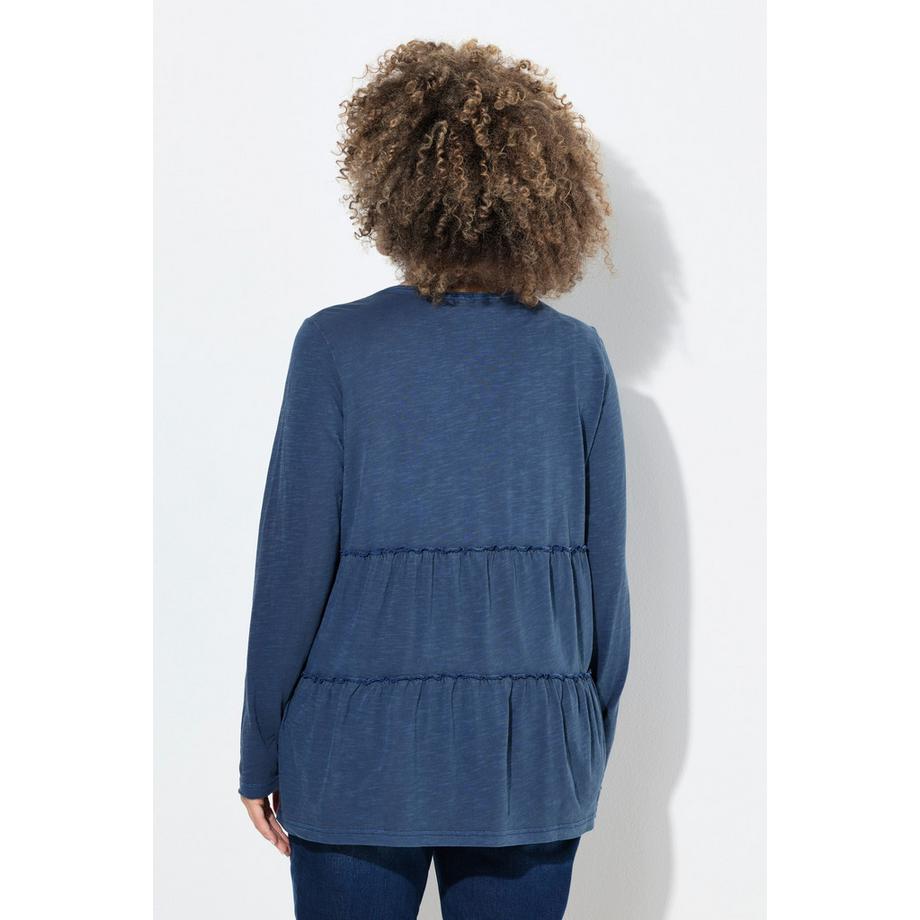 Ulla Popken Shirt Volants A-Linie Rundhals Langarm  