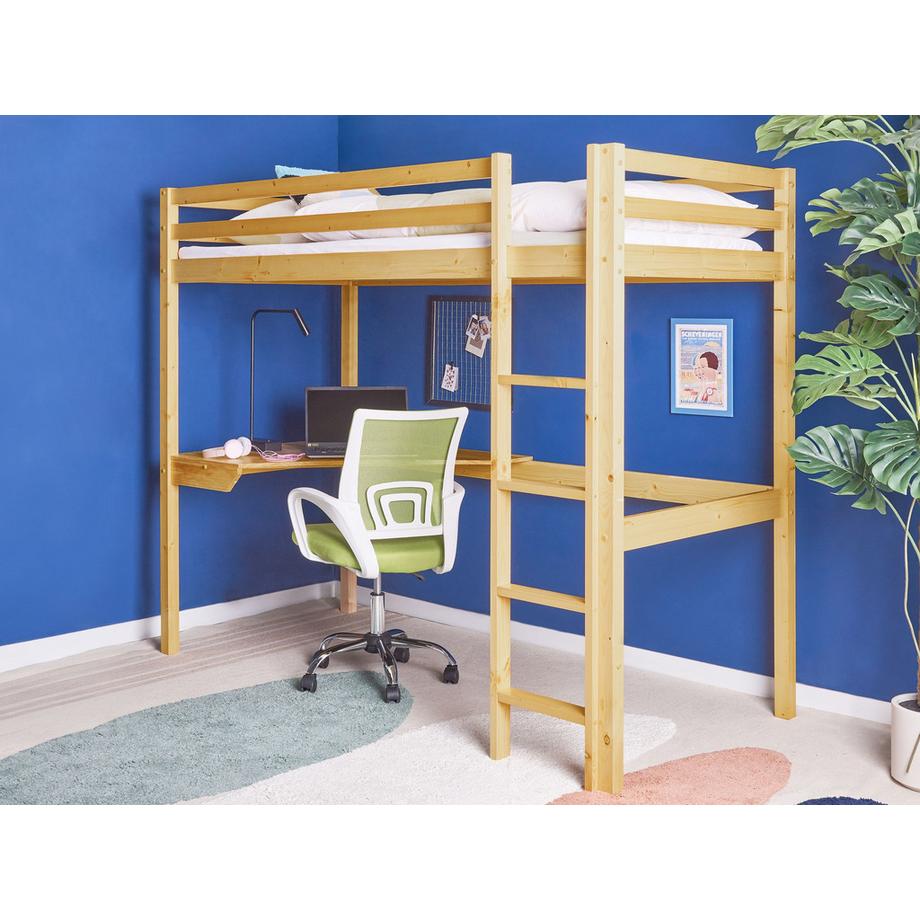 Beliani Letto matrimoniale alto con scrivania en Legno di pino Scandinavo LOURY  