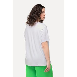 Ulla Popken  T-shirt con fiori, applicazioni, scollo a girocollo e mezze maniche 