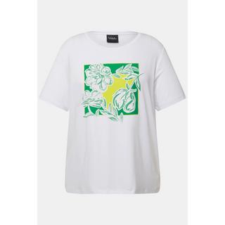 Ulla Popken  T-shirt con fiori, applicazioni, scollo a girocollo e mezze maniche 