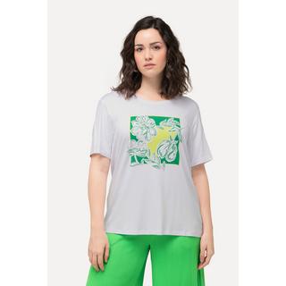 Ulla Popken  T-shirt con fiori, applicazioni, scollo a girocollo e mezze maniche 