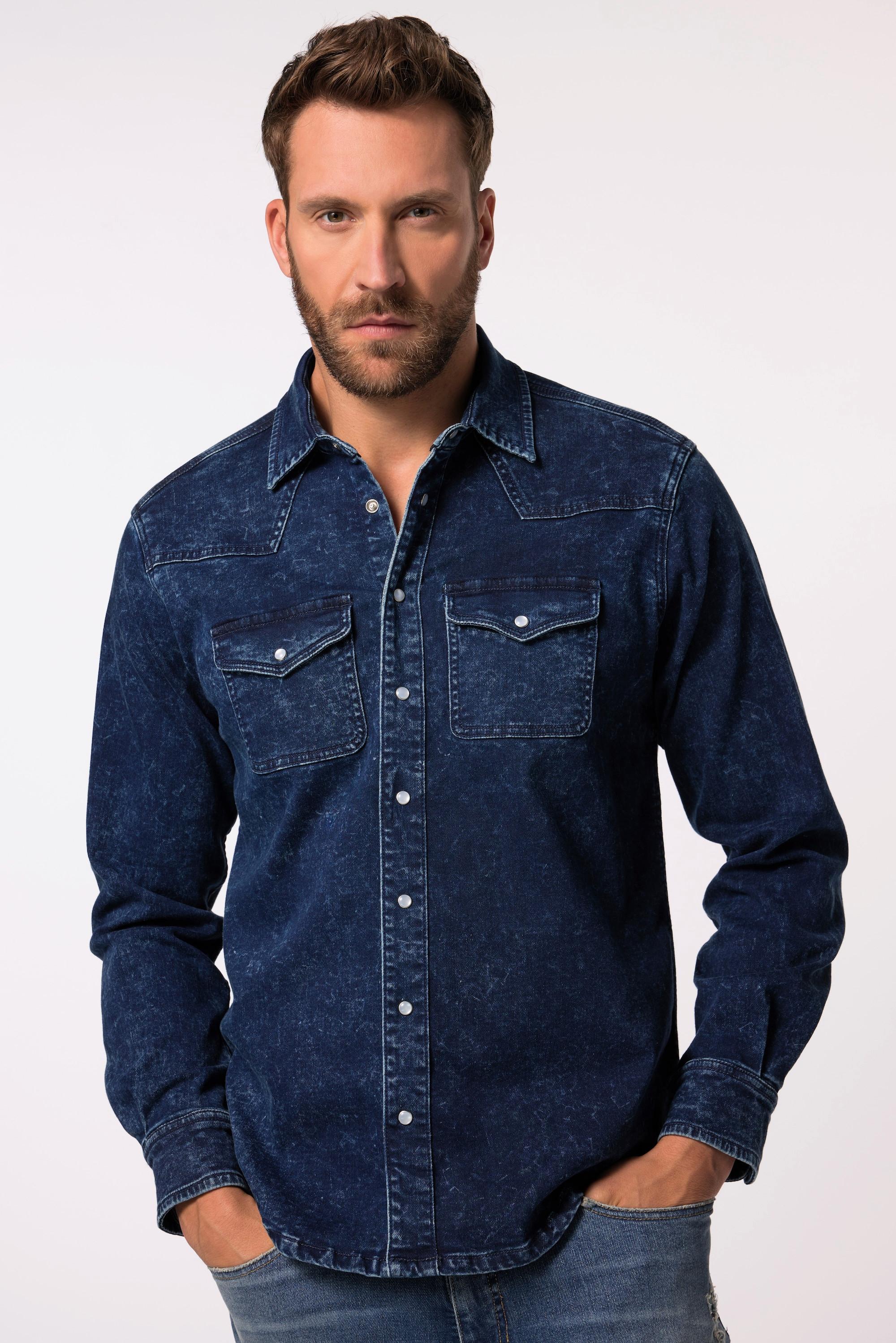 JP1880  Chemise en jean FLEXNAMIC®, tissu denim, manches longues et col Kent, coupe Modern Basic Fit - jusqu'au 8&nbsp;XL 