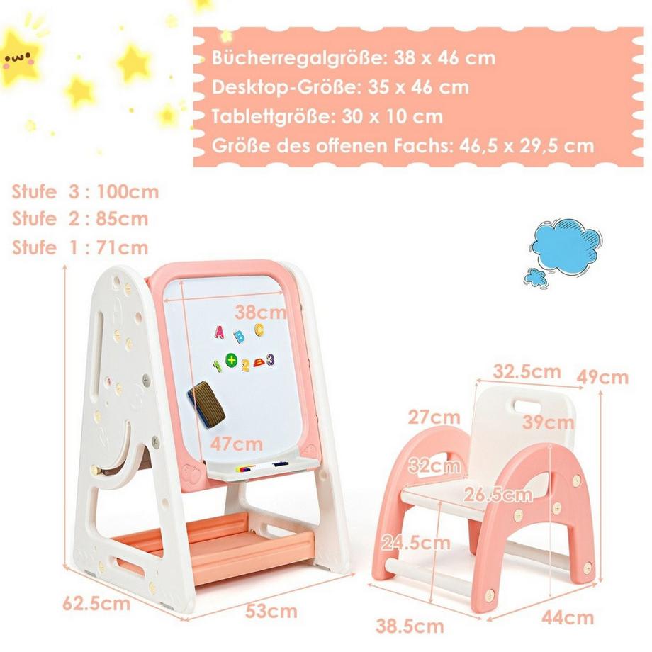 Northix  Chevalet d'art pour enfants 2 en 1, tableau magnétique double face et support de livre pour enfants Orange 