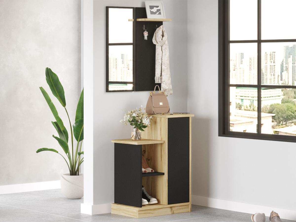 Vente-unique Guardaroba con specchio e scomparti Antracite e Naturale - BOLERO  