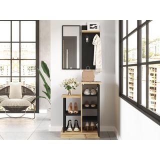 Vente-unique Guardaroba con specchio e scomparti Antracite e Naturale - BOLERO  