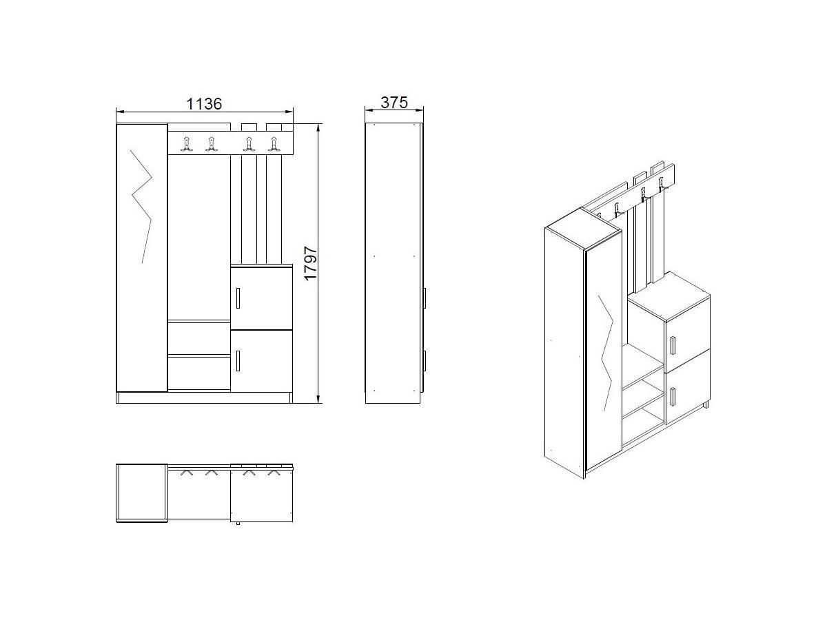 Vente-unique Guardaroba con specchio e scomparti Antracite e Naturale - BOLERO  