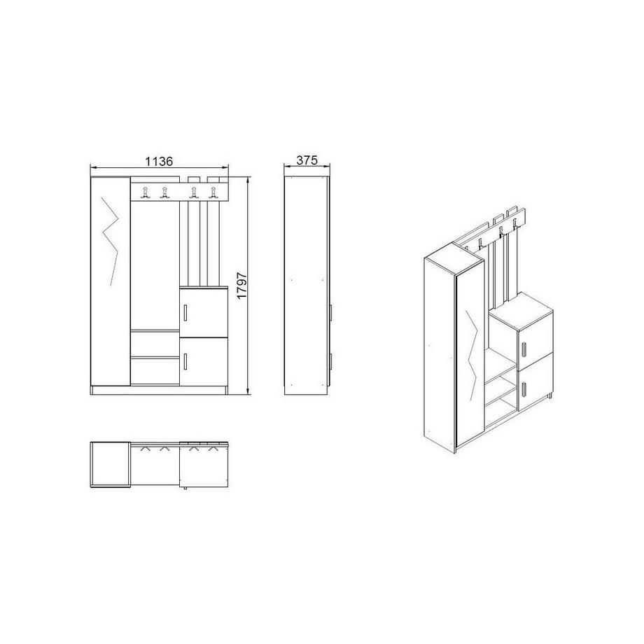 Vente-unique Guardaroba con specchio e scomparti Antracite e Naturale - BOLERO  