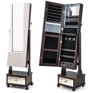 B2X Armadietto per gioielli con 3 specchi, cassetto, ruote e luci, specchio per gioielli marrone  