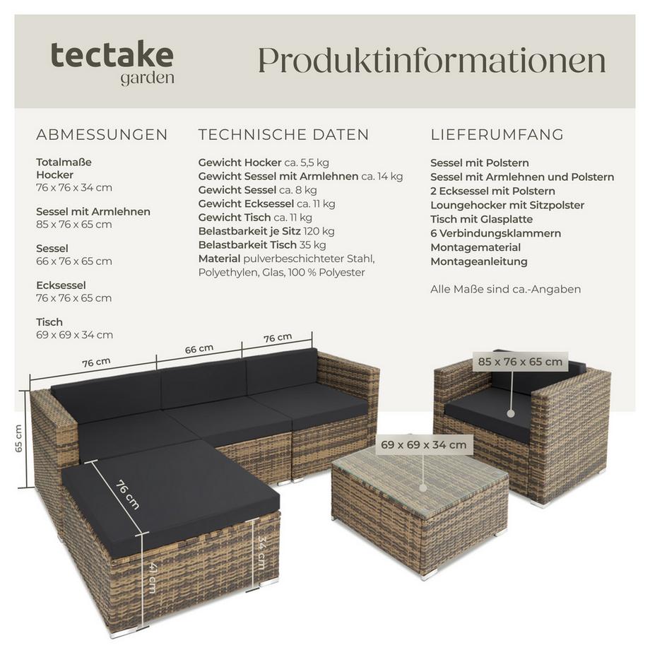 Tectake Rattan Lounge Milano für 4 bis 5 Personen widerstandsfähig  