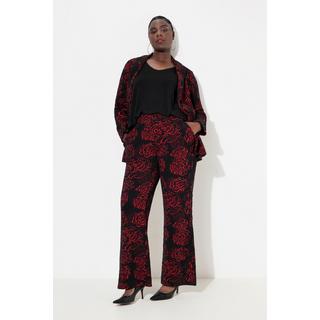 Ulla Popken Pantaloni Jersey Jacquard Fiori Taglio Gamba Ampio Cintura Elastica  