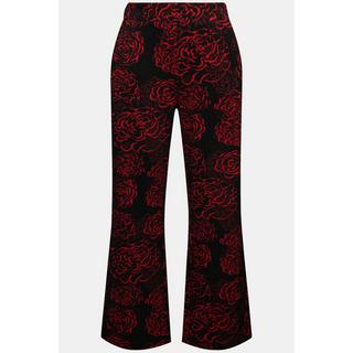 Ulla Popken Pantaloni Jersey Jacquard Fiori Taglio Gamba Ampio Cintura Elastica  