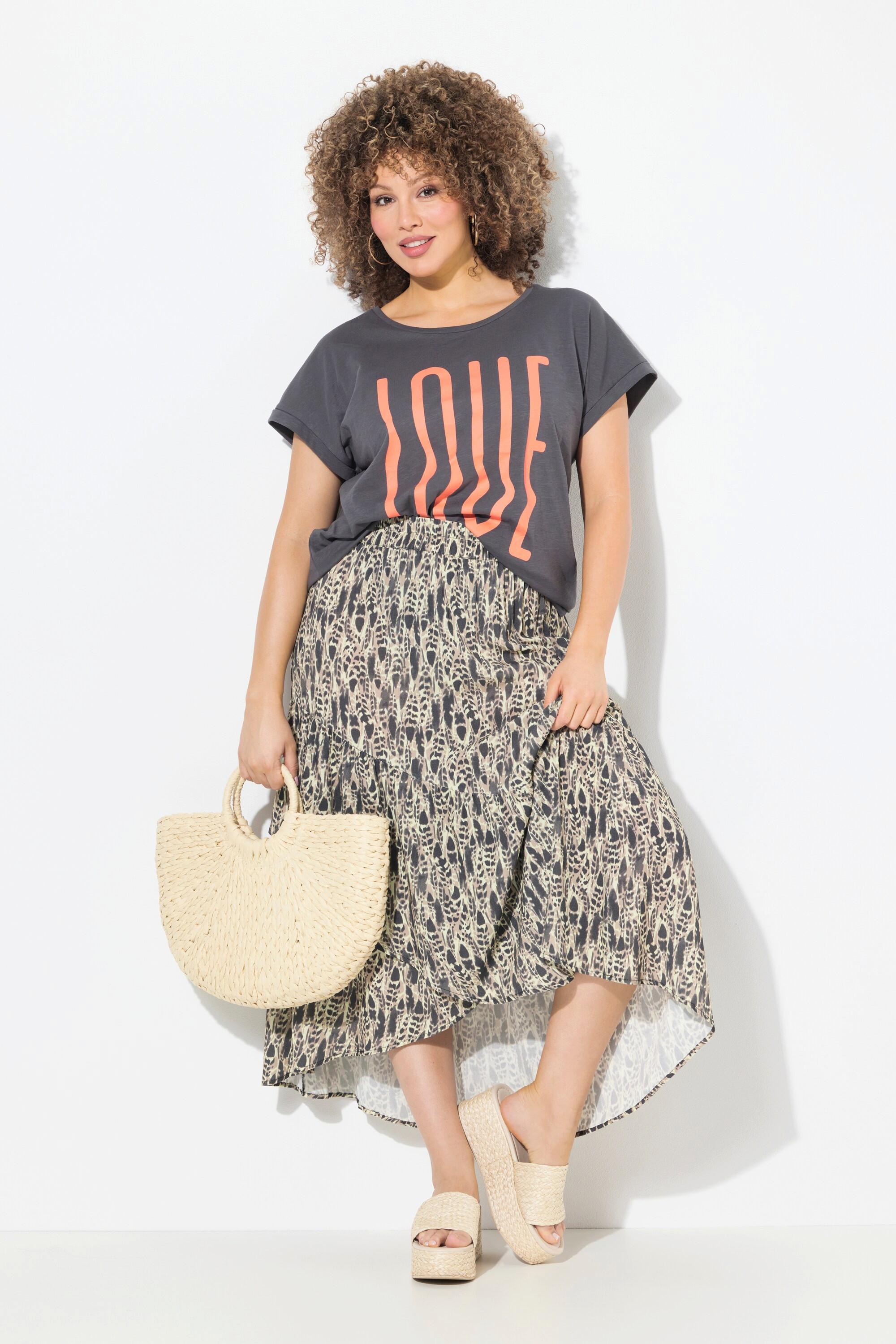 Ulla Popken Bedruckter A-Linien Maxirock mit Ziernähten  