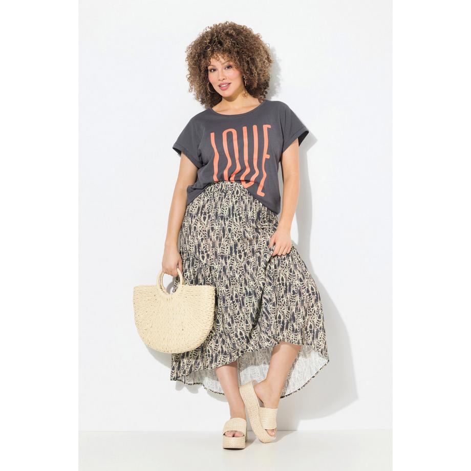 Ulla Popken Gonna maxi svasata stampata con cuciture decorative  