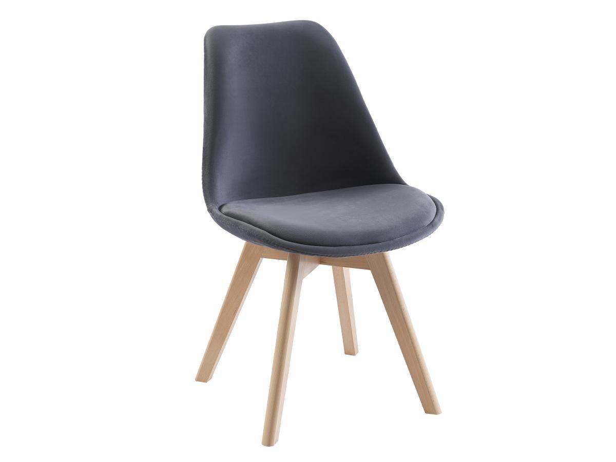 Vente-unique Lot de 6 chaises en velours et hêtre - Gris - JODY  