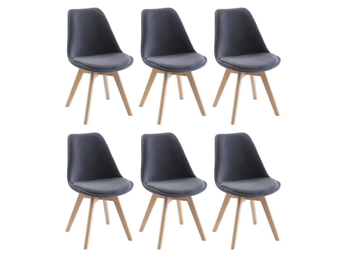 Vente-unique Lot de 6 chaises en velours et hêtre - Gris - JODY  