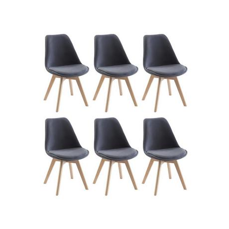 Vente-unique Lot de 6 chaises en velours et hêtre - Gris - JODY  