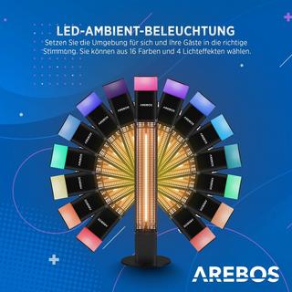Arebos Chauffage radiant sur pied 1500 watts | incl. 16 couleurs de lumière LED avec télécommande  