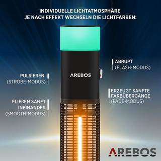 Arebos Chauffage radiant sur pied 1500 watts | incl. 16 couleurs de lumière LED avec télécommande  