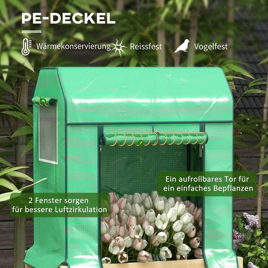 Northio Hochbeet Aus Holz Mit Gewächshaus Erhöhtes Frühbeet, Kräuterbeet Mit Vliesstoff, Natur/Grün, 86X60X165Cm  