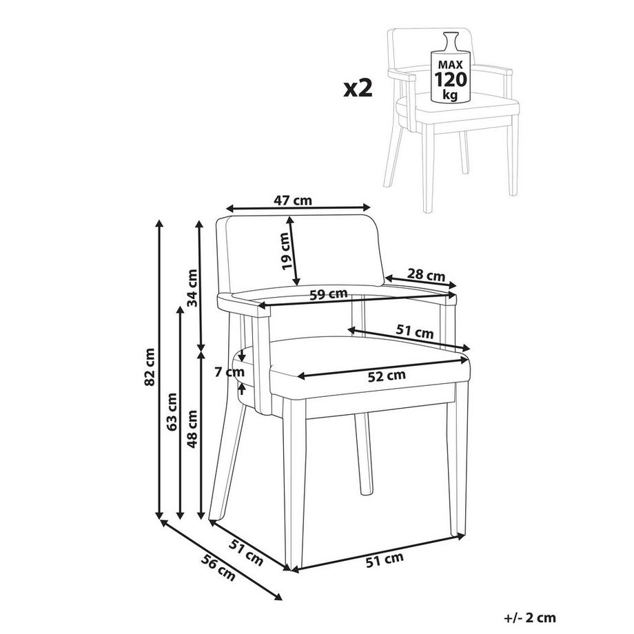 Beliani Esszimmerstuhl 2er Set aus Bouclé Rustikal DALBO  