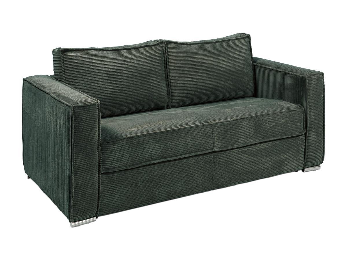 Vente-unique Schlafsofa mit Matratze 3-Sitzer - Cord - Tannengrün - Liegefläche 140 cm - Matratze 14 cm - LORETO  