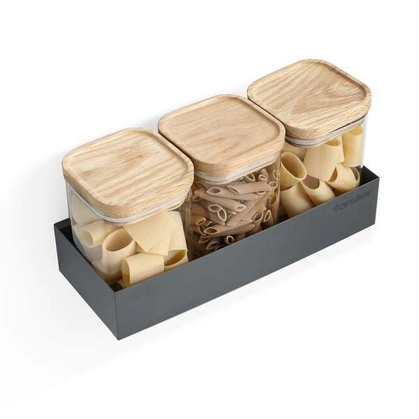 Forster Home Scaffale msagnetico con 3 barattoli quercia  