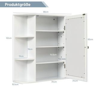 Northix Badezimmerschrank mit Spiegel 4 Fächer & 6 offene Ablagen Badschrank Spiegelschrank Hängeschrank Weiß 65 x 17 x 63 cm  