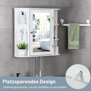 Northix Badezimmerschrank mit Spiegel 4 Fächer & 6 offene Ablagen Badschrank Spiegelschrank Hängeschrank Weiß 65 x 17 x 63 cm  