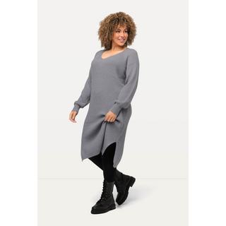 Ulla Popken  Abito midi in maglia a costine con scollo a V e maniche lunghe 