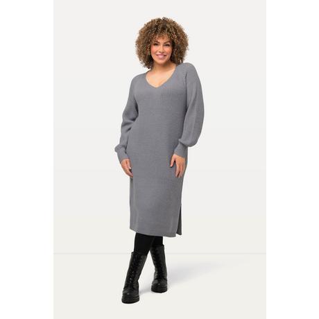 Ulla Popken  Midikleid, Rippstrick, V-Ausschnitt, Langarm, Strickkleid 