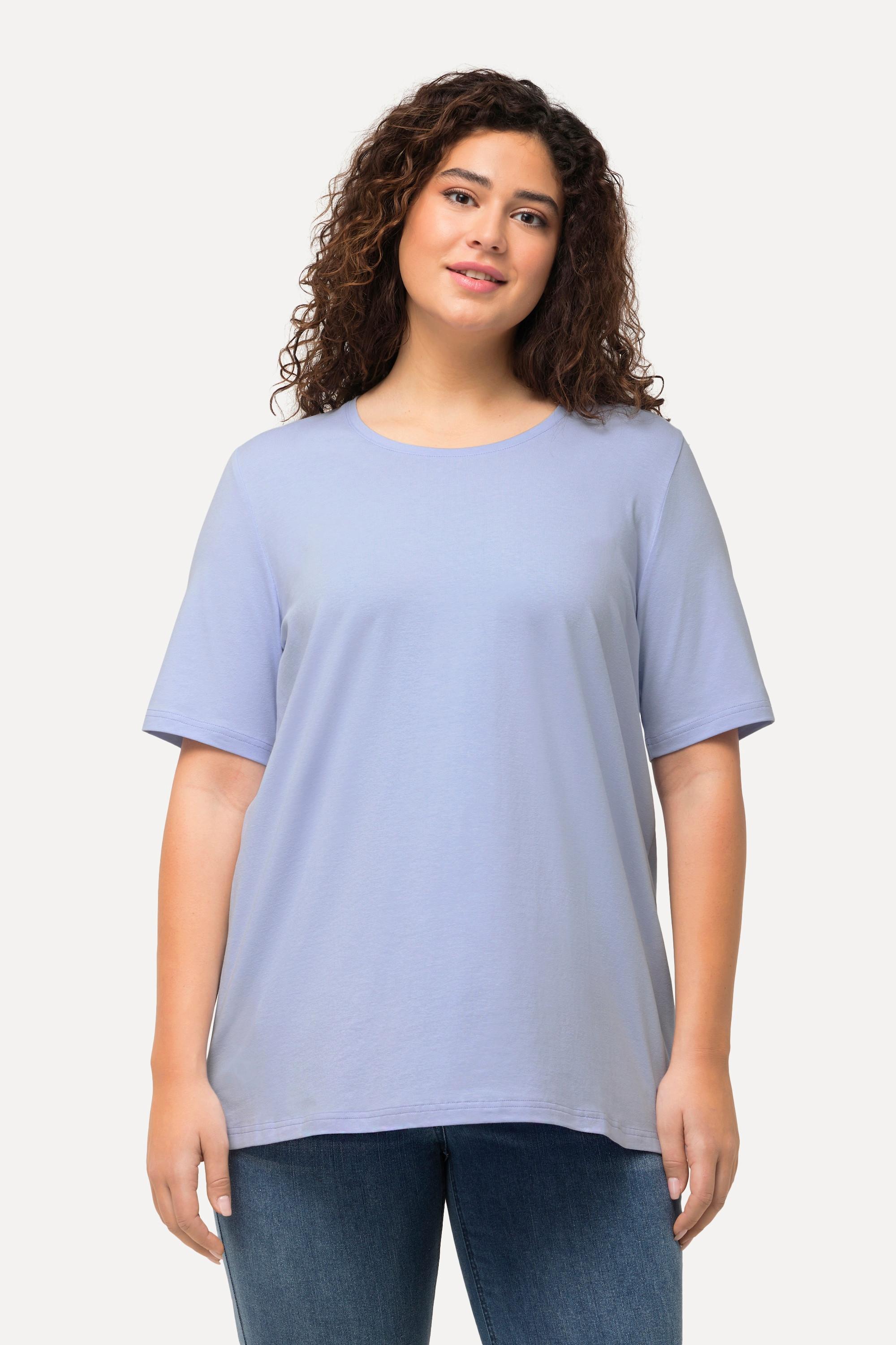 Ulla Popken  T-shirt dal taglio svasato con scollo a girocollo e mezze maniche 