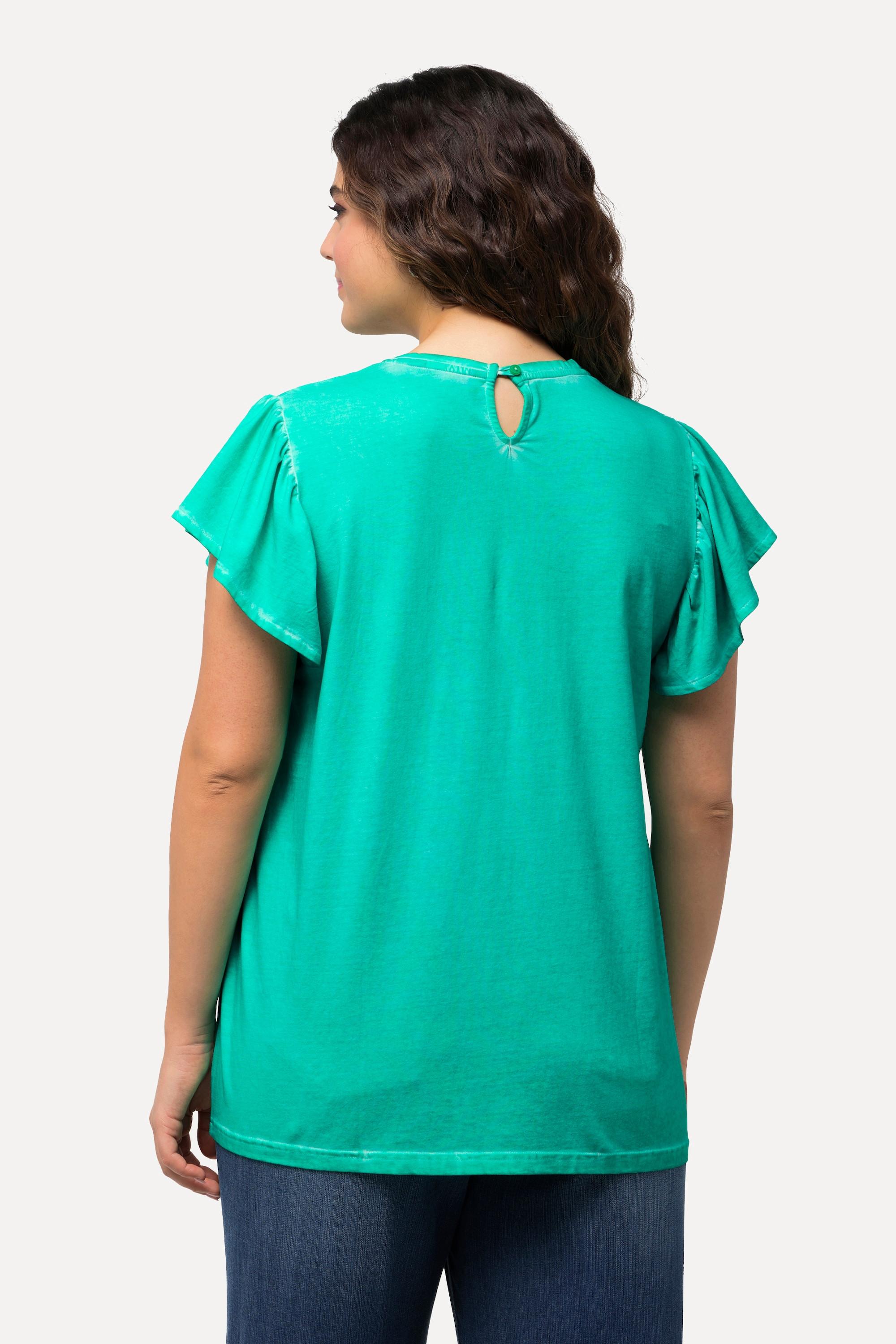 Ulla Popken T-Shirt Zierfalten A-Linie V-Ausschnitt Halbarm  