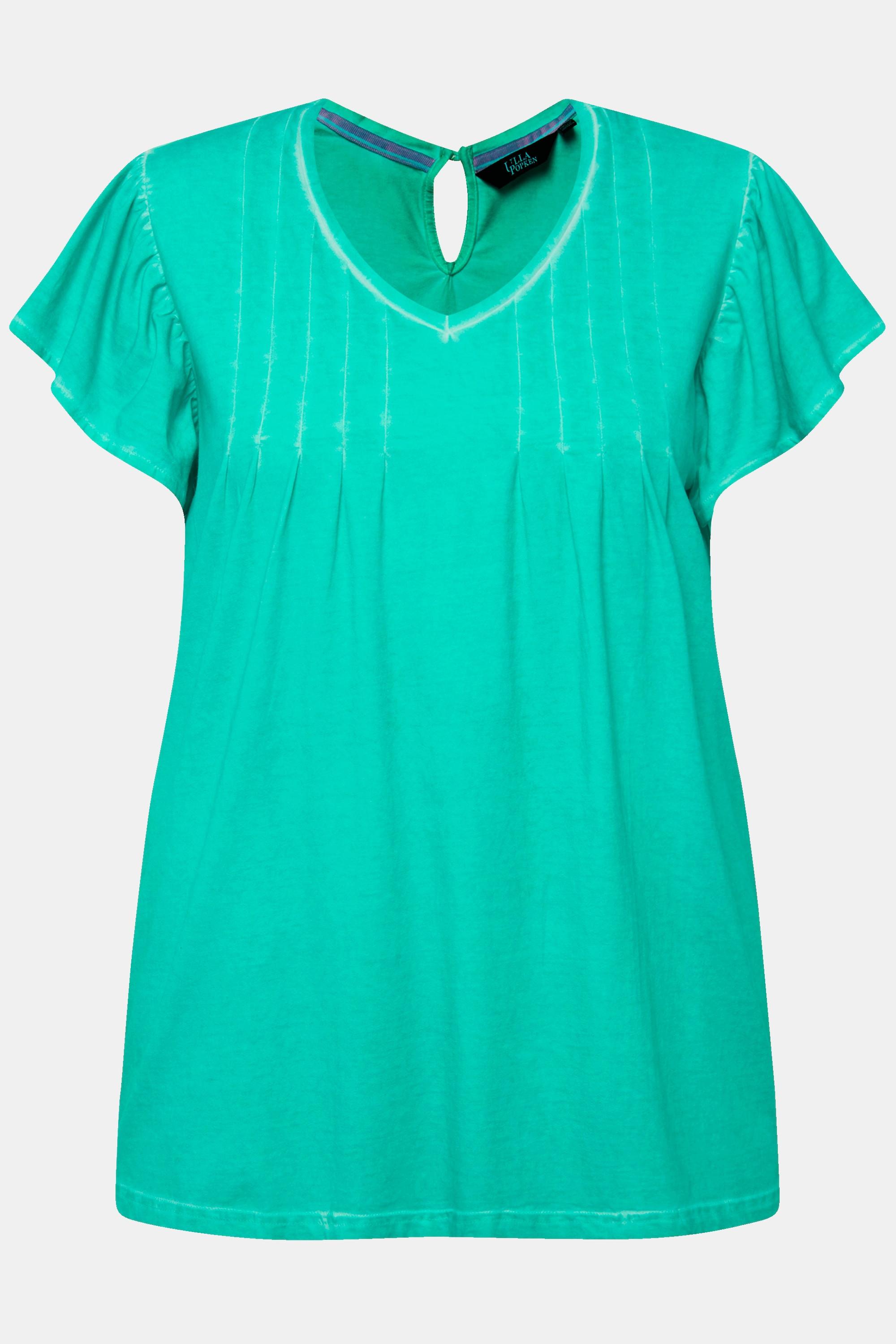 Ulla Popken T-Shirt Zierfalten A-Linie V-Ausschnitt Halbarm  