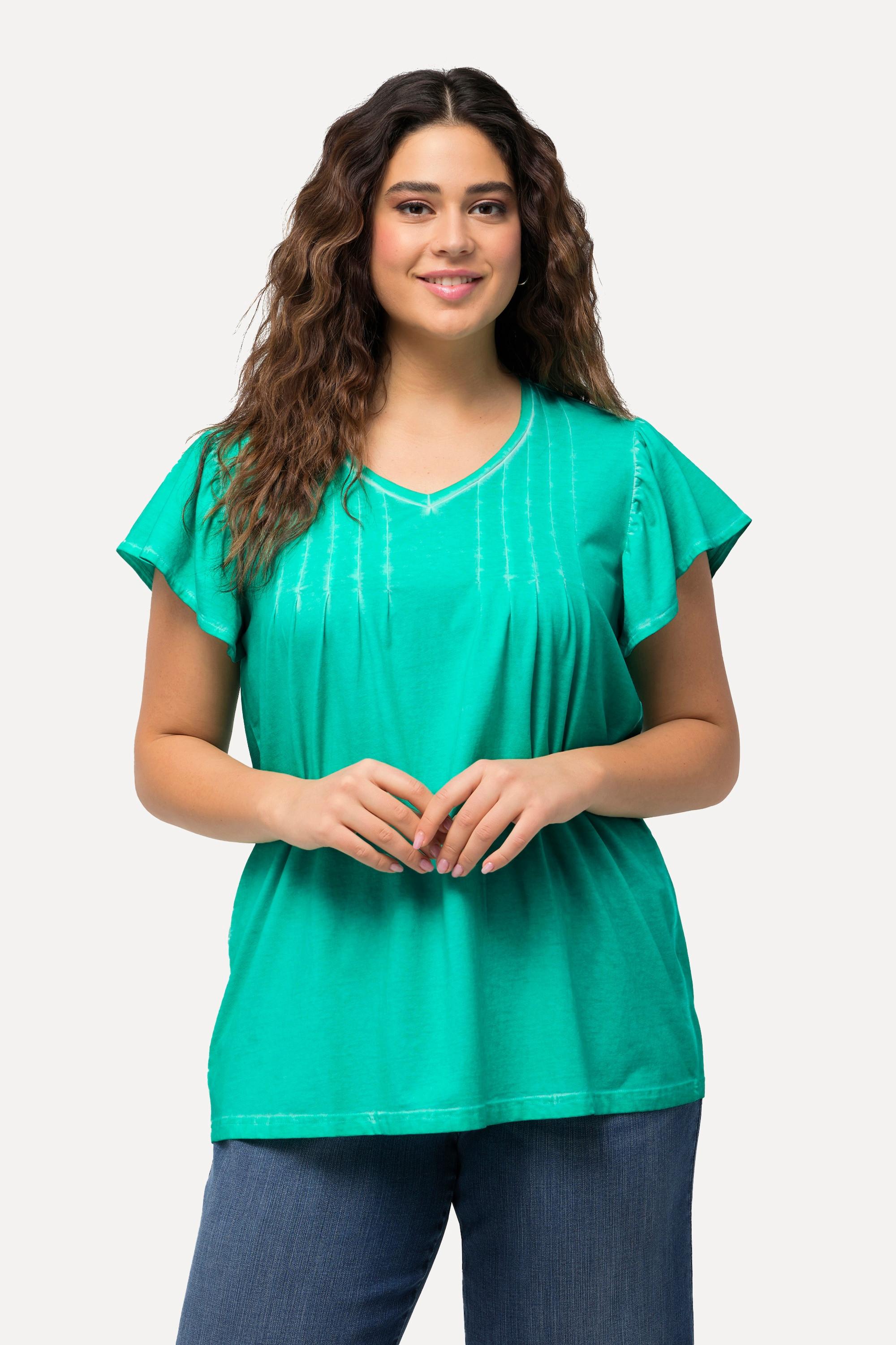 Ulla Popken T-Shirt Zierfalten A-Linie V-Ausschnitt Halbarm  