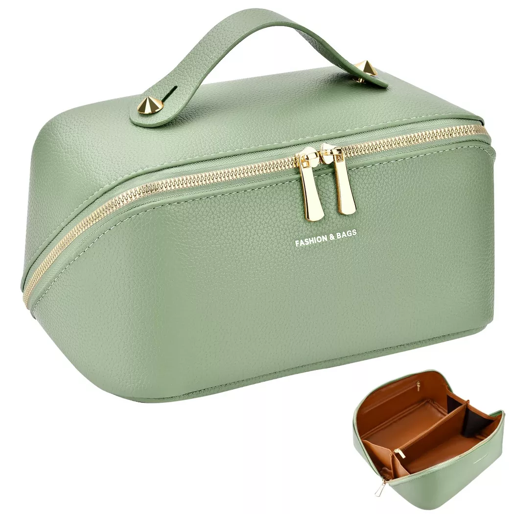 Only-bags.store - Kosmetiktasche tragbare Reise-Kosmetiktasche mit wasserdichter Organisation mit großer Kapazität, per donna, Verde Prato, Größe