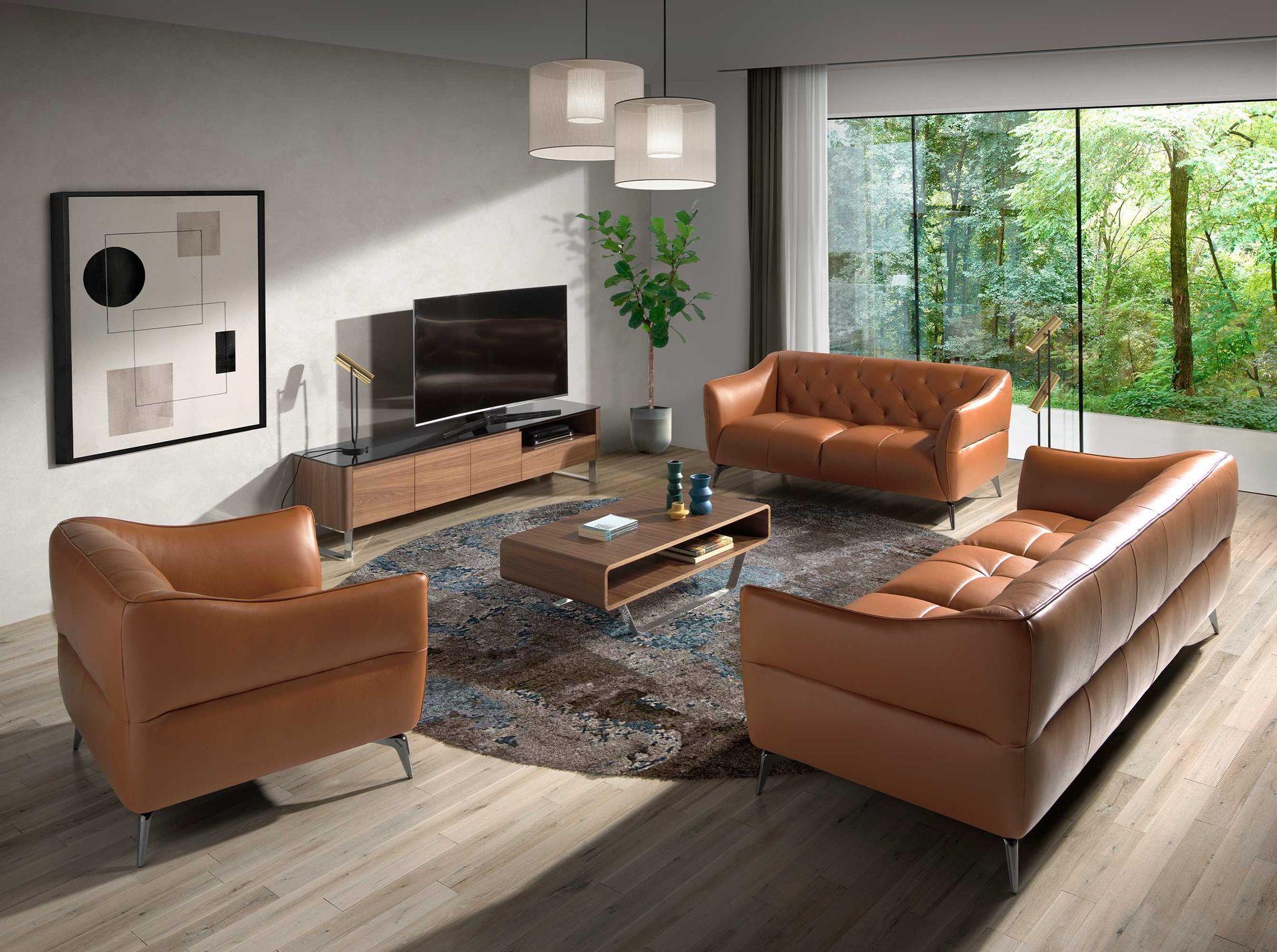 ANGEL CERDA Meuble TV noyer, acier chromé et plateau en verre noir  