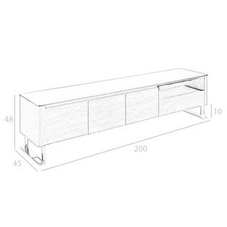 ANGEL CERDA Meuble TV noyer, acier chromé et plateau en verre noir  