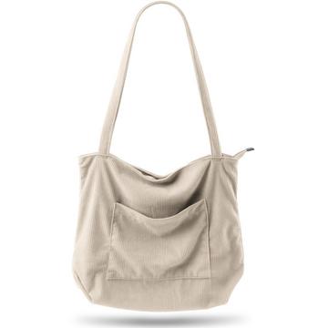 Kordtasche Umhängetasche mit Reißverschluss, Shopper Tasche Umhängetasche große Tragetasche