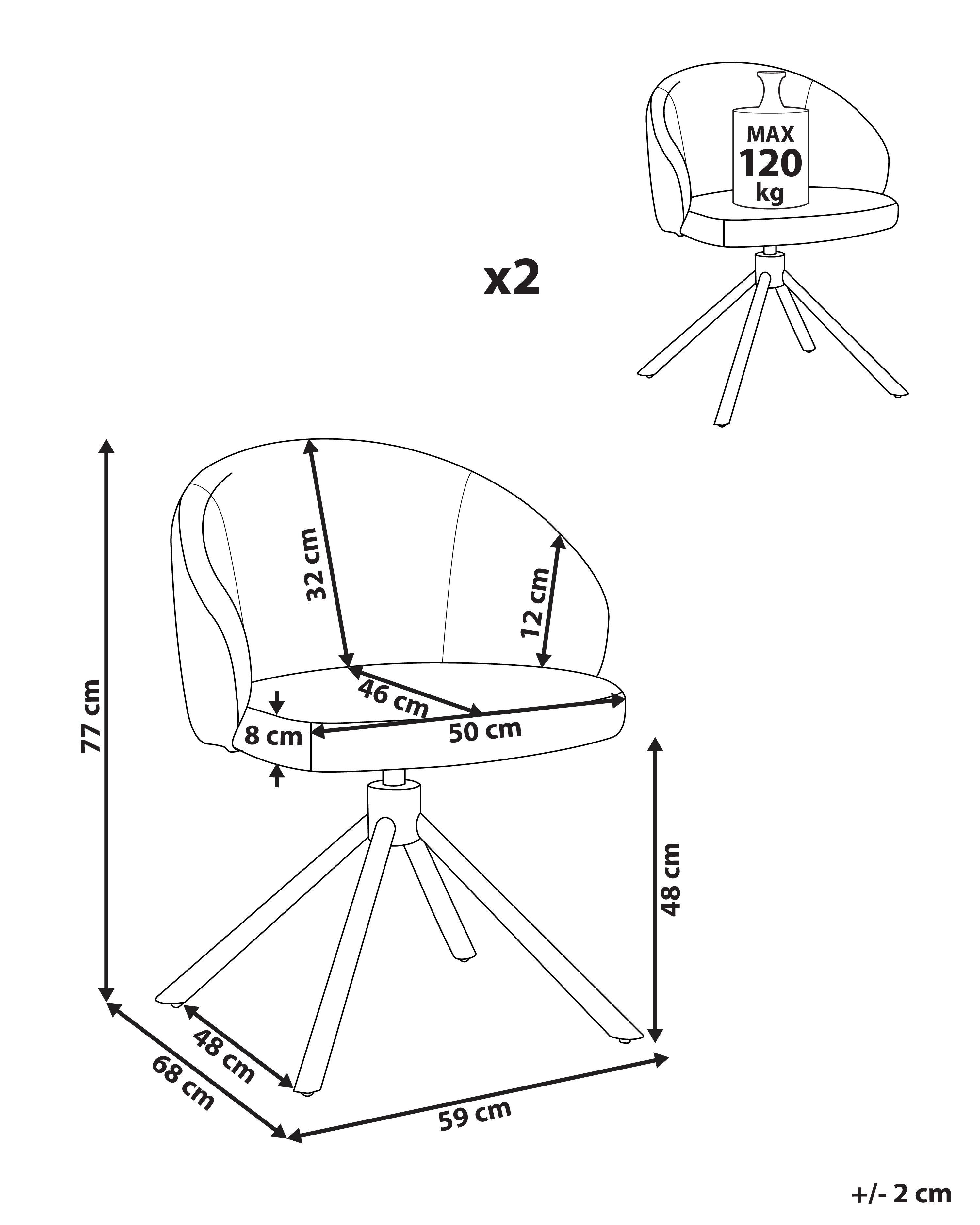 Beliani Set di 2 sedie da pranzo en Tessuto Classico OVALO  