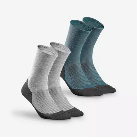 Chaussettes enfant laine polaire - Gris et turquoise