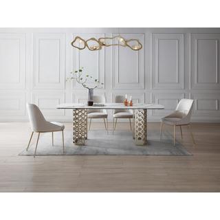 Vente-unique Tavolo da pranzo 8 coperti in Vetro temperato e Ceramica Effetto marmo Bianco e Oro - GOLDENA  