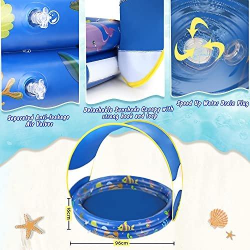 Activity-board  Aufblasbares Planschbecken, Sommer Schwimmbad mit Abnehmbarem UV-Schutz Sun Shelter, Kinder 
